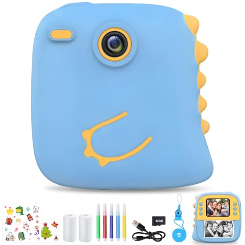 LAIHKUN Kinderkamera Sofortbildkamera, 1080P Sofortbildkamera Kinder mit 32-GB-Karte, Druckerpapier*2 und Aufkleber, Kinder von 3-12 Jahren (Blau) von LAIHKUN