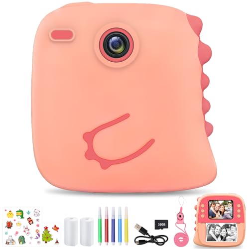 LAIHKUN Kinderkamera Sofortbildkamera, 1080P Sofortbildkamera Kinder mit 32-GB-Karte, Druckerpapier*2 und Aufkleber, Kinder von 3-12 Jahren (Rosa) von LAIHKUN