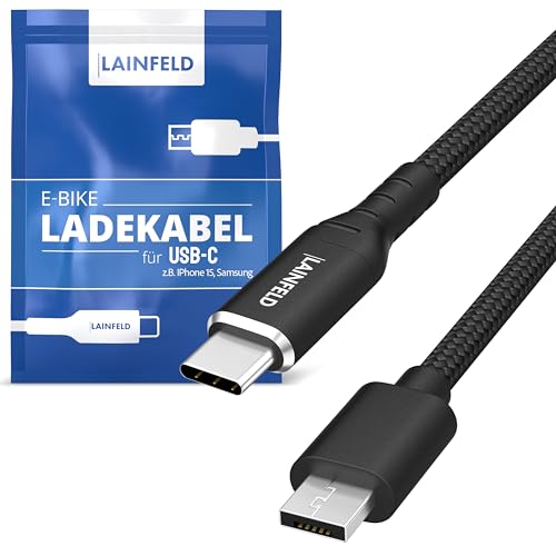 LAINFELD E-Bike Ladekabel für Bosch Intuvia Kiox Nyon | USB C Anschluss für Android + IPhone 15 | Micro USB Kabel für E-Bike | eBike Zubehör von LAINFELD