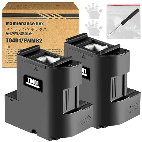 T04D1 04D1 Tinte Wartungsbox Kompatibel für Epson ET-M2750 ET-4750 ET-M2140 ET-M3140 ET-M3170 ET-M3180 ET-M1140 ET-M1170 ET-M1180 XP-5100 XP-5105 WF-2860 Drucker Wartungstank C13T04D100 (2-Pack) von LAIPENG
