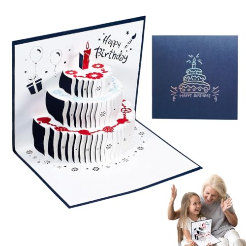 LAJUP 3D Pop Up Geburtstagskuchen-Grußkarte, Happy Birthday Karte & Umschläge Für Kinder, Männer, Frauen, Liebhaber, Eltern, Freunde(Blau) von LAJUP