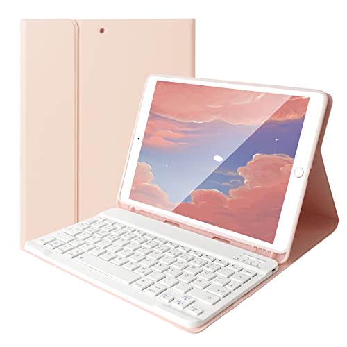 LAMA Bluetooth Tastatur Hülle Kompatibel mit 10.2" iPad 2020 (8th Gen)/ iPad 2019 (7th Gen), 10.5" iPad Air 2019 (3th Gen)/ iPad Pro 2017 Kabellose Tastatur Schützhülle mit Pencil Halter QWERTZ Rosa von LAMA