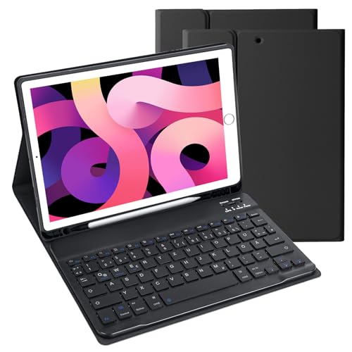 LAMA Bluetooth Tastatur Hülle für 10.2" iPad 2020 (8th Gen)/iPad 2019 (7th Gen), 10.5" iPad Air 2019 (3th Gen)/iPad Pro 2017 Kabellose Tastatur Schützhülle mit Pencil Halter (Deutsche QWERTZ),Schwarz von LAMA