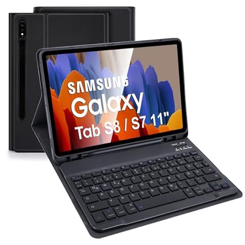 LAMA Bluetooth Tastatur Hülle für Samsung Galaxy Tab S8 11" 2022/Tab S7 11" 2020 - Deutsches QWERTZ Layout, Abnehmbarer Kabelloser Tastatur Hülle, Tastatur Schützhülle mit Stifthalter, Schwarz von LAMA