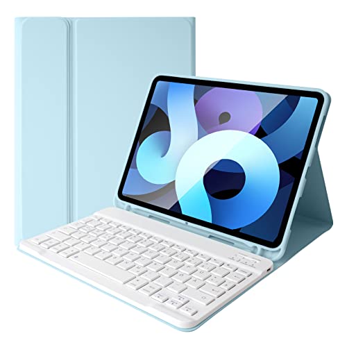 LAMA Kabellose Bluetooth Tastatur Hülle für 10.9" iPad Air 2022 (5th Gen), iPad Air 2020 (4th Gen), 11" iPad Pro 2020 (2th Gen), 11" iPad Pro 2018 (1th Gen) mit Stifthalter, QWERTZ, Himmelblau von LAMA