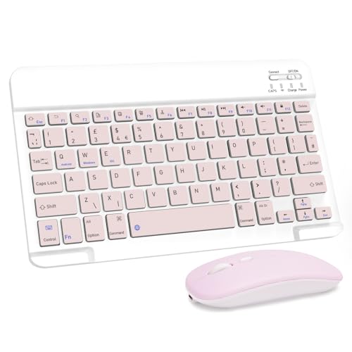 LAMA Kabellose Tastatur & Maus, Wiederaufladbare Ultra Slim Universal Bluetooth Tastatur für Pad/Tablet/iOS/Android/Windows/Laptops/Desktop-Computer/Telefone, Rosa UK Layout von LAMA