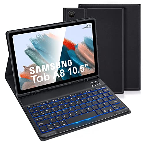 LAMA Spanische Tastaturhülle Ñ für Samsung Galaxy Tab A8 Tastaturhülle mit Hintergrundbeleuchtung und integriertem S-Pen-Halter für Samsung Tab A8 10,5 Zoll 2021 (SM-X200/X205/X207), abnehmbare Tastatur von LAMA