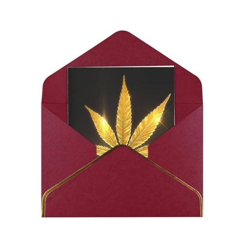 LAMAME Grußkarte mit goldenem Cannabis-Druck, goldfarbene Perlen, mit Umschlag, Geburtstagskarte, Dankeskarte von LAMAME