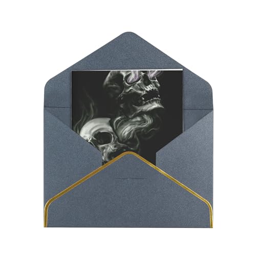 LAMAME Grußkarte mit schwarzem und weißem Totenkopf-Druck, goldfarbene Perlen, mit Umschlag, Geburtstagskarte, Dankeskarte von LAMAME
