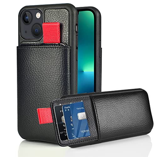 LAMEEKU Kompatibel mit iPhone 13 Wallet Case 6,1 Zoll, iPhone 13 Lederhülle mit Kartenhalter [RFID-Blockierung], Stoßfest TPU Bumper Schutzhülle Handyhülle Kreditschlitz für iPhone 13 (2021) Schwarz von LAMEEKU