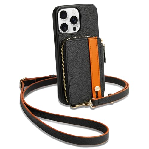 LAMEEKU Schutzhülle für iPhone 15 Pro, Brieftaschen-Schutzhülle mit Kartenhalter, Reißverschluss, Leder, Crossbody-Tasche mit Ständer, Handschlaufe, Umhängeband für Damen, Schutzhülle mit LAMEEKU Schutzhülle für iPhone 15 Pro, Brieftaschen-Schutzhülle mit Kartenhalter, Reißverschluss, Leder, Crossbody-Tasche mit Ständer, Handschlaufe, Umhängeband für Damen, Schutzhülle mit von LAMEEKU