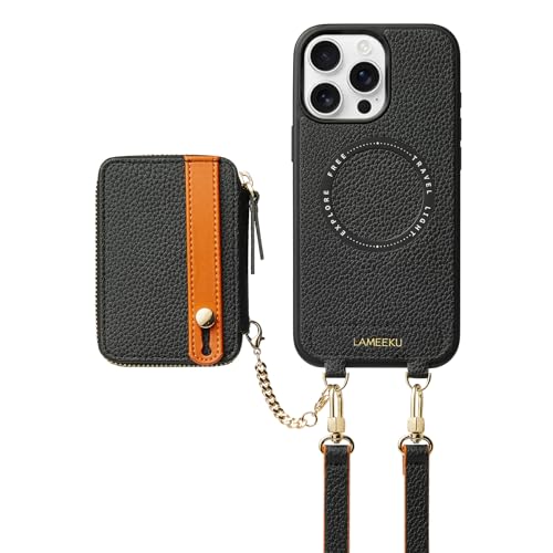 LAMEEKU Schutzhülle für iPhone 16 Pro, Brieftasche für Magsafe, magnetischer Kartenhalter, Leder, Crossbody-Tasche mit Handy-Griff-Ständer, für Damen, für iPhone 16 Pro, 16,3 Zoll, Schwarz LAMEEKU Schutzhülle für iPhone 16 Pro, Brieftasche für Magsafe, magnetischer Kartenhalter, Leder, Crossbody-Tasche mit Handy-Griff-Ständer, für Damen, für iPhone 16 Pro, 16,3 Zoll, Schwarz von LAMEEKU