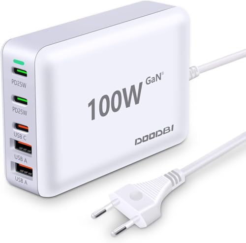 100W USB C Ladegerät,5-Port [3 USB-C+2 USB-A] USB Ladegerät Mehrfach,GaN Ladegerät PD&QC 3.0 USB C Netzteil,Schnellladegerät USB C kompatibel mit iPhone 15/14/13/12/ipad/Galaxy S22 von LAMJAD