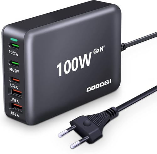 100W USB C Ladegerät,5-Port [3 USB-C+2 USB-A] USB Ladegerät Mehrfach,GaN Ladegerät PD&QC 3.0 USB C Netzteil,Schnellladegerät USB C kompatibel mit iPhone 15/14/13/12/ipad/Galaxy S22 von LAMJAD