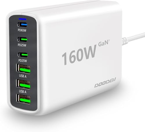 160W USB C Ladegerät,6 Ports USB Ladegerät Mehrfach[3 USB-C+3 USB-A],Netzteil USB GaN III PD&QC 3.0,Schnellladegerät USB C,kompatibel mit MacBook/iPhone 15/14/13/12/ipad/Samsung/Galaxy S23 von LAMJAD