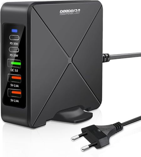 75W USB C Ladegerät 5-Port [2 USB-C+3 USB-A] Netzteil,GaN Teah PD&QC 3.0 Ladegerät,Desktop Ladeadapter,kompatibel mit iPhone 14/13/12/ipad/watch/Galaxy Z Fold4/S22 von LAMJAD