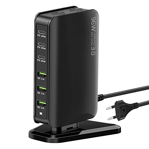 LAMJAD 96W USB Ladegerät Mehrfach Port,USB Ladestation 6-Port mit 3 USB-C und 3 USB-A,Schnellladegerät USB C Netzteil Compatible für alle iPad,13Pro/12 Samsung Galaxy etc von LAMJAD