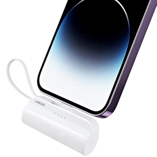 Power Bank USB C 5000mAh,Schnelles Aufladen USB C Powerbank ohne Kabel,PD 3.0A Schnelles Aufladen mit iPhone 15/16,Samsung, Huawei, USB C-Handys usw(Weiß) von LAMJAD