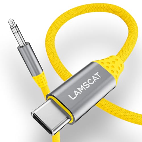 LAMSCAT Aux Kabel USB C 1.2M, USB C auf 3.5mm Jack Klinke Kabel Auto Handy, für iPhone 16/15/15pro/15plus/15pro max, Galaxy S24/S23/S22, Huawei, Kopfhörer Home/Car Stereo (Nickel, gelb) von LAMSCAT