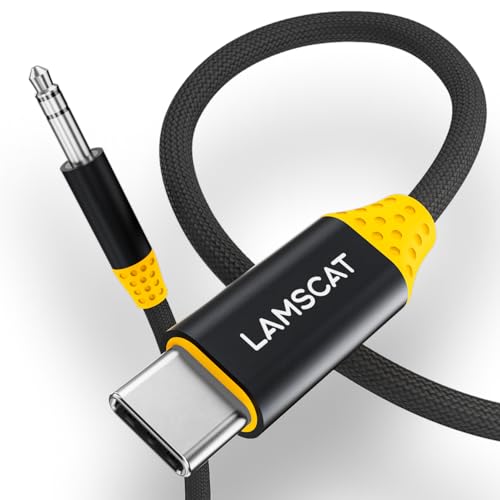 LAMSCAT Aux Kabel USB C 1.2M, USB C auf 3.5mm Jack Klinke Kabel Auto Handy, für iPhone 16/15/15pro/15plus/15pro max, Galaxy S24/S23/S22, Huawei, Kopfhörer Home/Car Stereo (Nickel, schwarz) von LAMSCAT