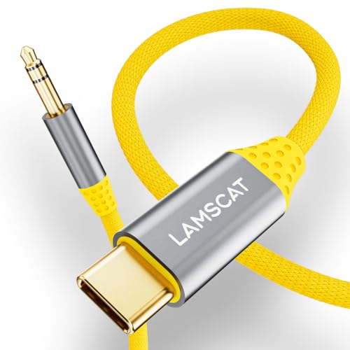 LAMSCAT Aux Kabel USB C 1.2M, USB C auf 3.5mm Jack Klinke Kabel Auto Handy, für iPhone 16/15/15pro/15plus/15pro max, Galaxy S24/S23/S22, Huawei, Kopfhörer Home/Car Stereo (vergoldet, gelb) von LAMSCAT