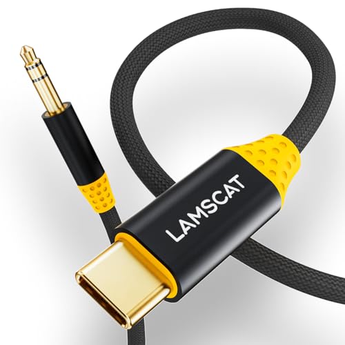 LAMSCAT Aux Kabel USB C 1.2M, USB C auf 3.5mm Jack Klinke Kabel Auto Handy, für iPhone 16/15/15pro/15plus/15pro max, Galaxy S24/S23/S22, Huawei, Kopfhörer Home/Car Stereo (vergoldet, schwarz) von LAMSCAT