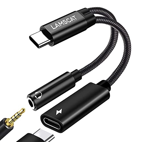 LAMSCAT USB C Kopfhörer Adapter und Laden, PD 60W 2 in 1 Typ C auf 3.5mm Klinke Adapter Unterstützt 60W Schnellladung für Samsung S24/S23/S22/S21/S20+ (Black) von LAMSCAT