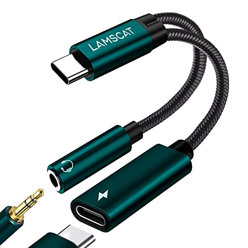 LAMSCAT USB C Kopfhörer Adapter und Laden, 2 in 1 Typ C auf 3.5mm Klinke Adapter Unterstützt 60W Schnellladung für Samsung S22/S21/S20+/Note 20/Note10, Huawei P40/Mate40/30 /Mini 6 und mehr (grün) von LAMSCAT