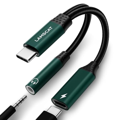 LAMSCAT USB C Kopfhörer Adapter und Laden, 2 in 1 Typ C auf 3.5mm Klinke Adapter Unterstützt 60W Schnellladung für Samsung S24/S23/S21/S20+ (grün) von LAMSCAT