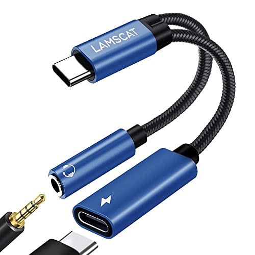 LAMSCAT USB C auf Klinke Adapter und Laden, 2in1 Typ C auf 3.5mm Adapter Kopfhörer Android Handy PD60W Schnellladung für Samsung S22/S21/, Pixel 7/7pro/6, pad Mini 6 und mehr (blau) von LAMSCAT