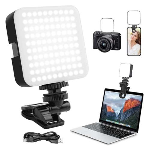 LANAFAY Selfie Licht mit Clip, 3000-5500K 3 Lichtmodi und Helligkeit 10-stufiges dimmbares, Eingebauten Rechargeable Akkus, CRI 90+, Videoleuchte für Phone, iPhone, Android, iPad, Laptop von LANAFAY