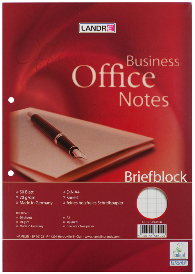 LANDRÉ Briefblock Office, A4, 50 Blatt, 70 g/qm, kariert von LANDRÉ