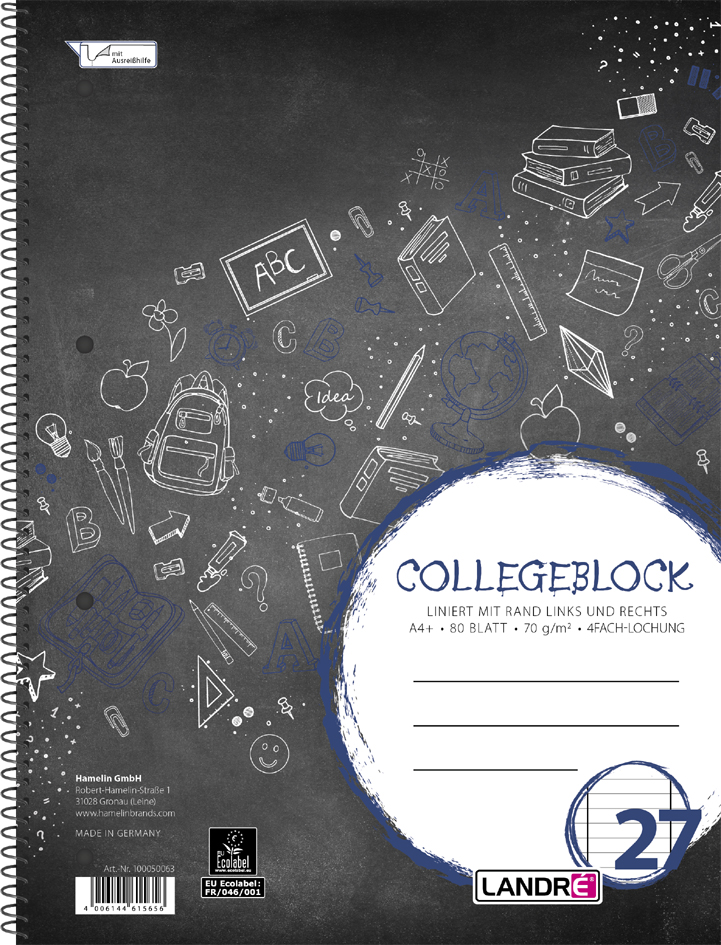 LANDRÉ Collegeblock , College,  DIN A5, liniert, 80 Blatt von LANDRÉ