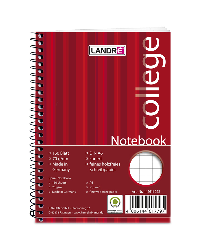 LANDRÉ Notebook , college,  DIN A6, 160 Blatt, kariert von LANDRÉ