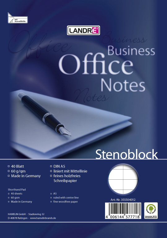 LANDRÉ Stenoblock , Office Business Notes,  A5, 40 Blatt von LANDRÉ