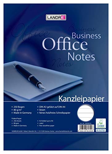 Landré Kanzlei-Papier A3 auf A4 gefalzt, liniert, 80 g/m², 250 Kanzlei-Bogen Landré Kanzlei-Papier A3 auf A4 gefalzt, liniert, 80 g/m², 250 Kanzlei-Bogen von LANDRÉ