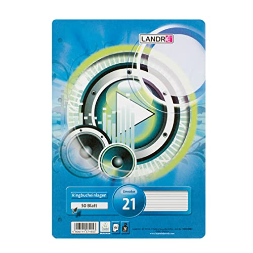 Landré Ringbucheinlagen A4 liniert, 50 Blatt liniert 70 g/m² Papier, runde Ecken, gelocht Landré Ringbucheinlagen A4 liniert, 50 Blatt liniert 70 g/m² Papier, runde Ecken, gelocht von LANDRÉ