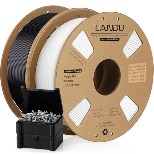 LANDU PETG Filament 1.75mm Schwarz Weiß 2KG 3D Drucker Filament PETG Stärker Zähigkeit Maßgenauigkeit +/- 0,02 mm 2kg Pappspule(4.4lbs) Passend für die meisten FDM 3D Drucker,PETG Schwarz&Weiß von LANDU