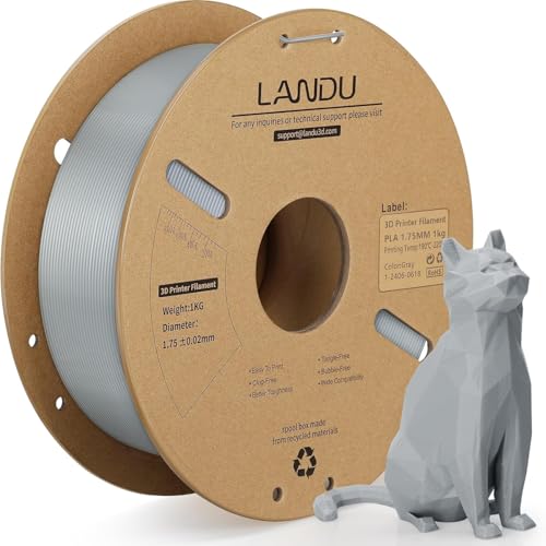 LANDU PLA Filament 1.75mm 3D Drucker Filament 1KG(2.2lbs) Pappspule Sauber Gewickelt Maßgenauigkeit +/-0.02mm PLA Filament 3D Druckmaterialien Grau von LANDU