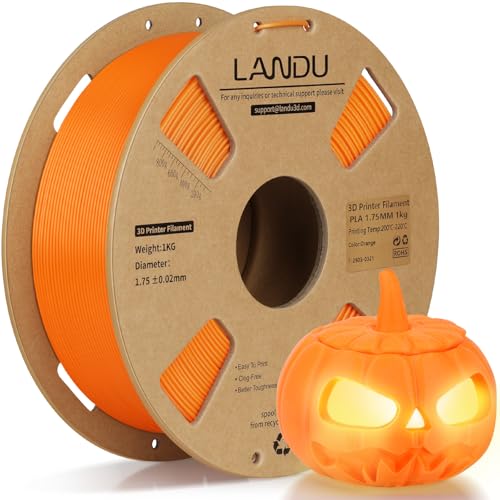 LANDU PLA Filament 1.75mm 3D Drucker Filament 1KG Pappspule(2.2lbs) Maßgenauigkeit +/-0.02mm Filament 3D Druckmaterialien PLA Filament, Orange von LANDU