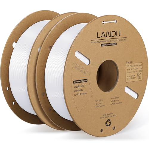 LANDU PLA Filament 1.75mm Weiß 2KG, 3D Drucker Filament Maßgenauigkeit +/- 0,02 mm, 2kg Pappspule (4.4lbs) Filament-3D-Druckmaterialien Passt für die meisten FDM 3D-Drucker von LANDU