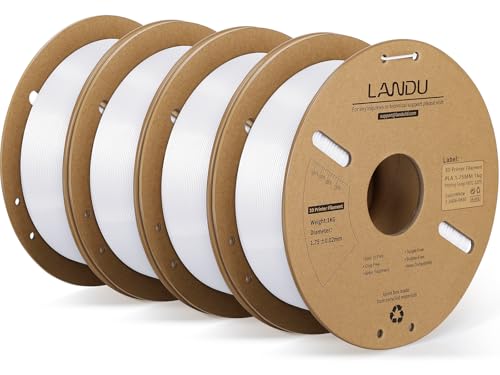 LANDU PLA Filament 1.75mm Weiß 4KG, 3D Drucker Filament Maßgenauigkeit +/- 0,02 mm, 4kg Pappspule (8.8lbs) Filament-3D-Druckmaterialien Passt für die meisten FDM 3D-Drucker von LANDU