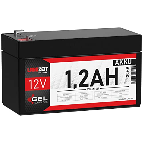 LANGZEIT Akku 12V 1,2Ah Gel Profi Blei-Akku USV Batterie zyklenfest LC-R121R3PG FG20121 A512/1.2S ersetzt 1,3Ah von LANGZEIT Batterien