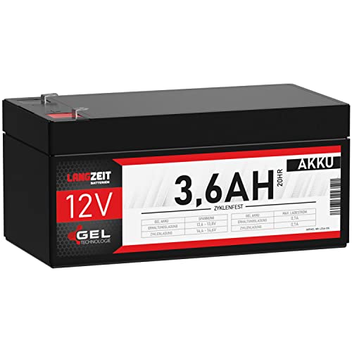 LANGZEIT Akku 12V 3,6Ah Gel Profi Blei-Akku USV Batterie extrem zyklenfest vorgeladen auslaufsicher ersetzt 3,4Ah 3,3Ah 3,5Ah LC-R123R4PG von LANGZEIT Batterien