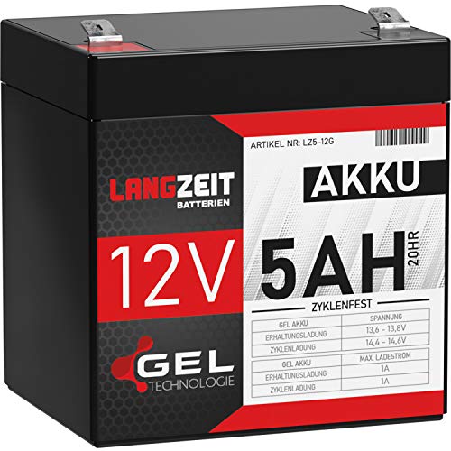 LANGZEIT Akku 12V 5Ah Gel Profi Blei-Akku USV extrem zyklenfest vorgeladen auslaufsicher ersetzt 4Ah 4,5Ah von LANGZEIT Batterien