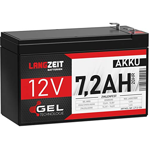 LANGZEIT Akku 12V 7,2Ah Gel Profi Blei-Akku Hochleistungsakku extrem zyklenfest vorgeladen auslaufsicher ersetzt 7Ah 7,5Ah von LANGZEIT Batterien