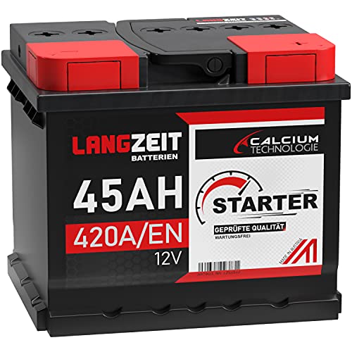 LANGZEIT Starter Serie 12V 44Ah - 105Ah Autobatterie Starterbatterie, KFZ PKW Batterie (45Ah) von LANGZEIT Batterien