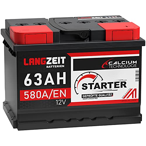 LANGZEIT Starter Serie 12V 44Ah - 105Ah Autobatterie Starterbatterie, KFZ PKW Batterie (63Ah) von LANGZEIT Batterien