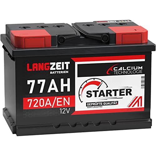 LANGZEIT Starter Serie 12V 44Ah - 105Ah Autobatterie Starterbatterie, KFZ PKW Batterie (77Ah) von LANGZEIT Batterien