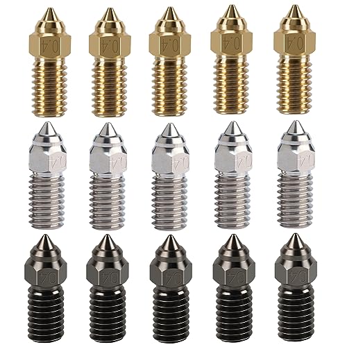 LANKEGU 15 Teiliges Düsenset für Elegoo Neptune 4, 3D Drucker Teile 5 Stück Gehärtet + 5 Stück Edelstahl + 5 Stück Messing 0,4 mm Düsenset für Elegoo Neptune 4, Neptune 4 Pro von LANKEGU